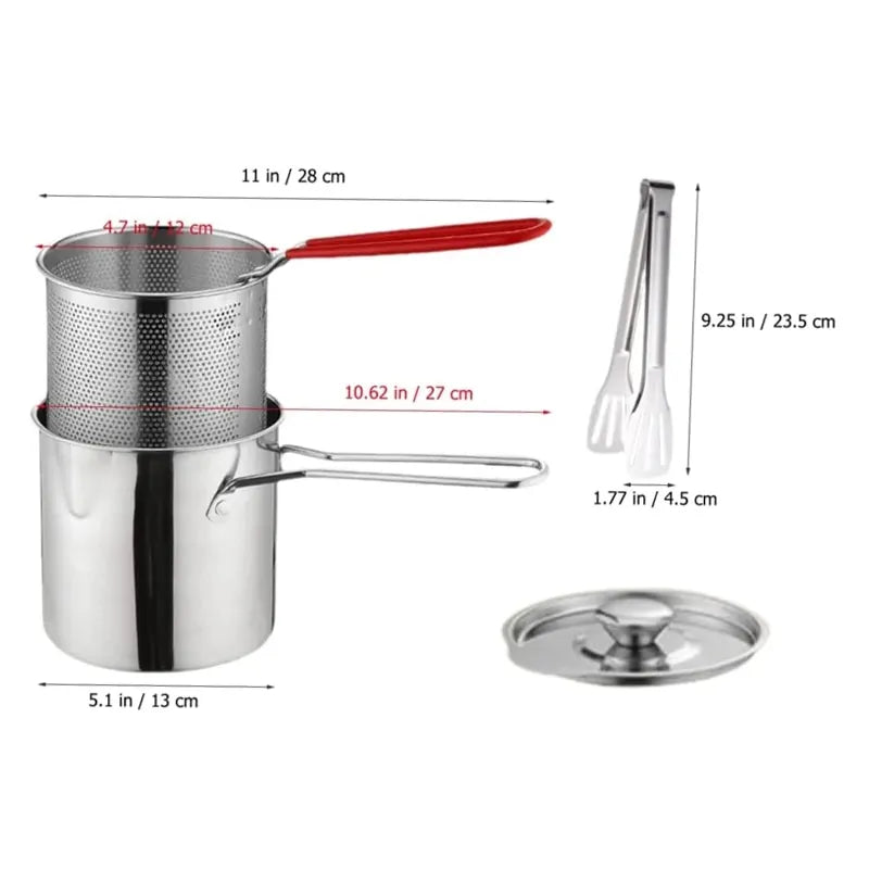 Stainless Steel Deep Fryer Frying Pot With Strainer 12ml Capacity